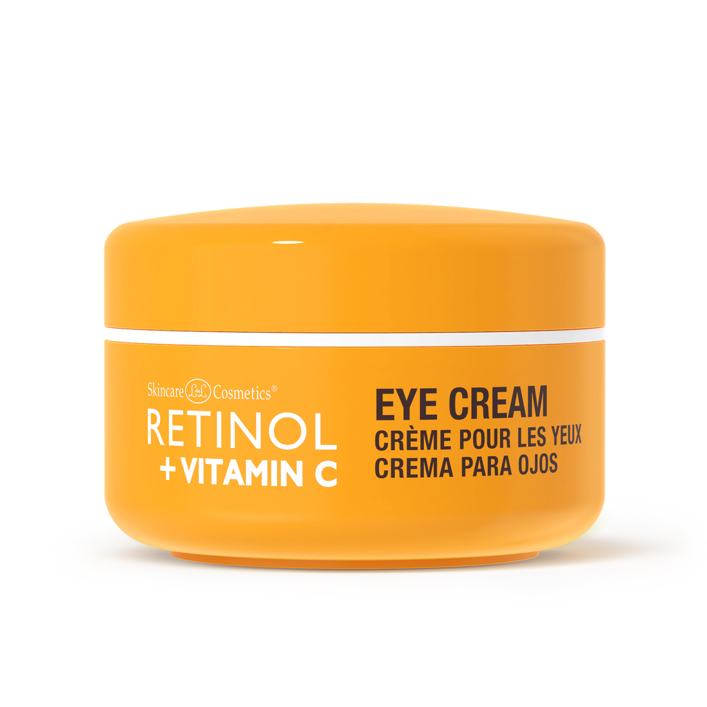 alt="Retinol Vitamin C Eye Cream in a closed orange jar"