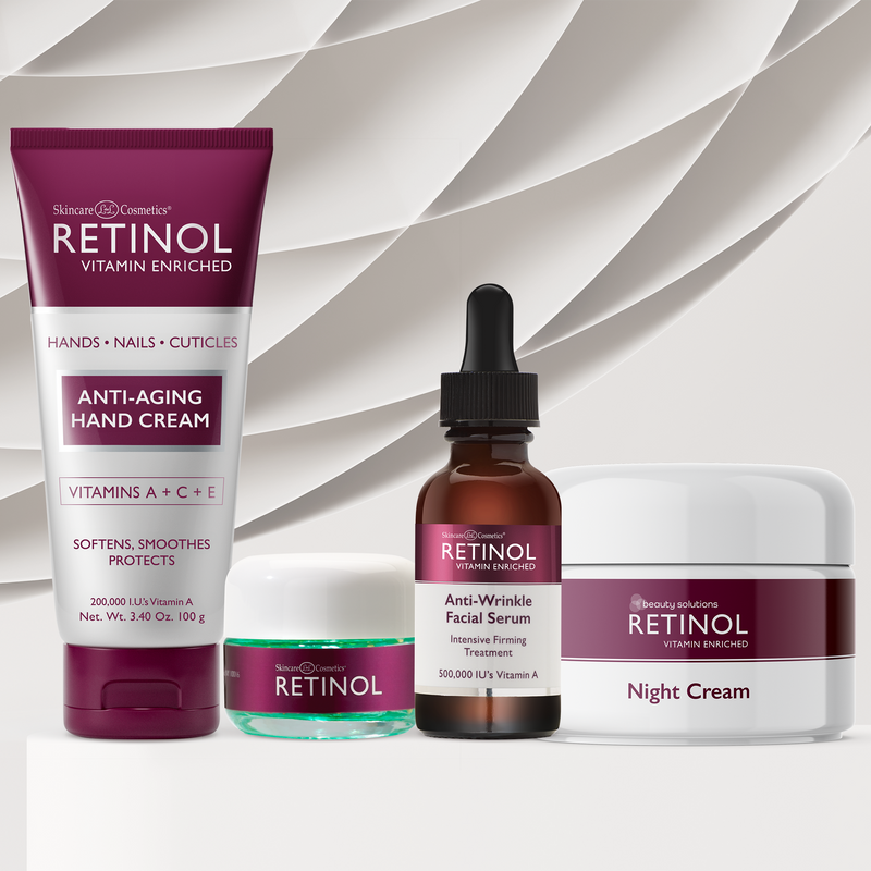 bundle set of retinol products (hnad cream, eye gel, facial serum, night cream)
